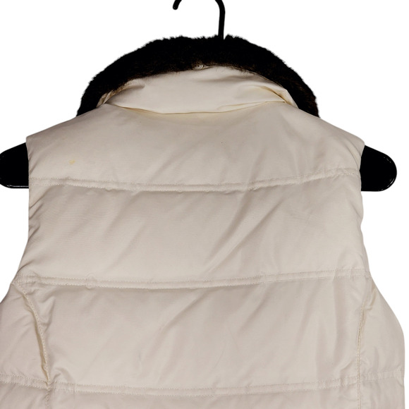 Eddie Bauer Women XS Goose Down Puffer Vest 700 Cream Faux Fur Full Zip Snap - Picture 14 of 16
